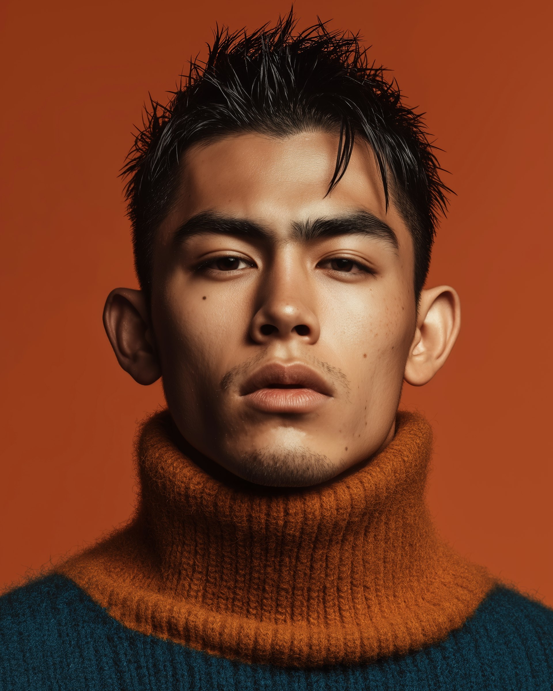 A man looks left